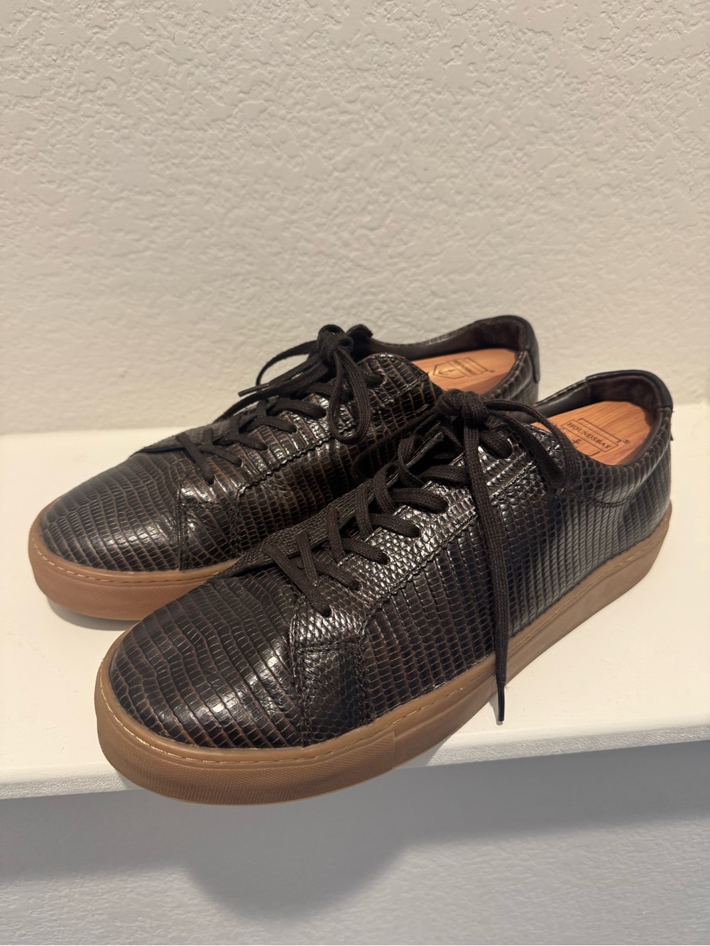 Massimo Dutti Brown Lizard-Embossed Leather Sneakers - Size 11 US